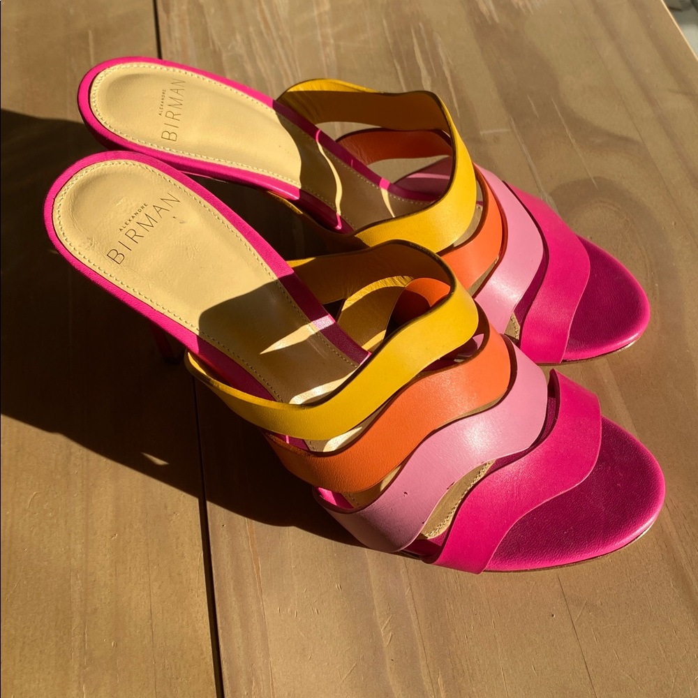 Alexandre Birman Aila 85MM Leather Strappy Mules Size 38 Pink, Orange Yellow - Picture 8 of 10